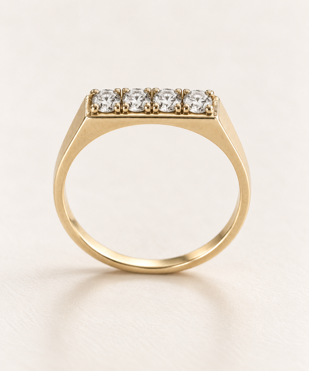 The Quartet ring, 14k yellow gold, standing profile view