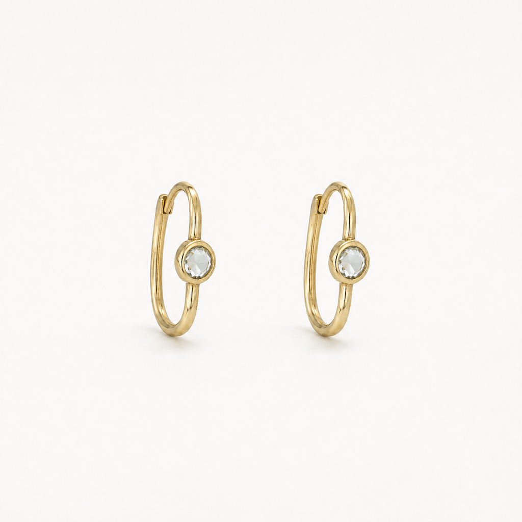 14k Gold aqua marine  Hoop Earrings