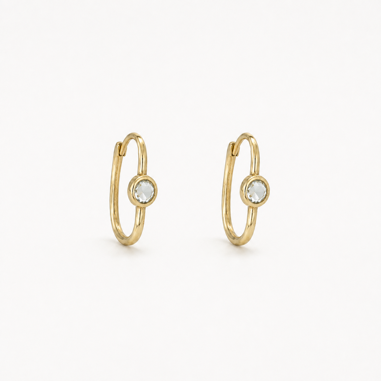 14k Gold aqua marine  Hoop Earrings