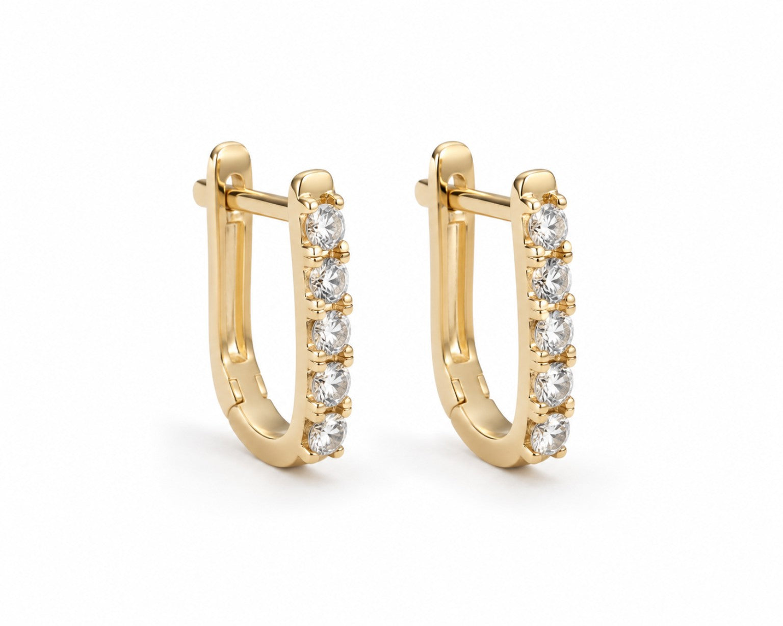 14k yellow gold little hoops |עגילי חישוק משובצים