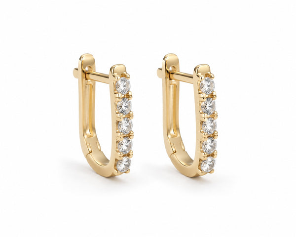 14k yellow gold little hoops |עגילי חישוק משובצים