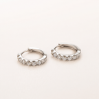 14k white gold little hoops |עגילי חישוק משובצים