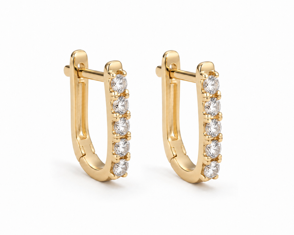14k yellow gold little hoops |עגילי חישוק משובצים