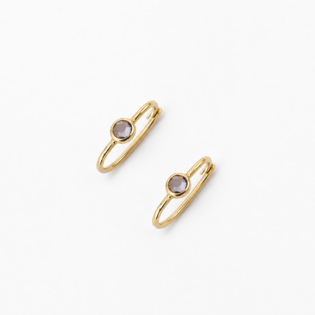 14k Gold Amethyst Hoop Earrings