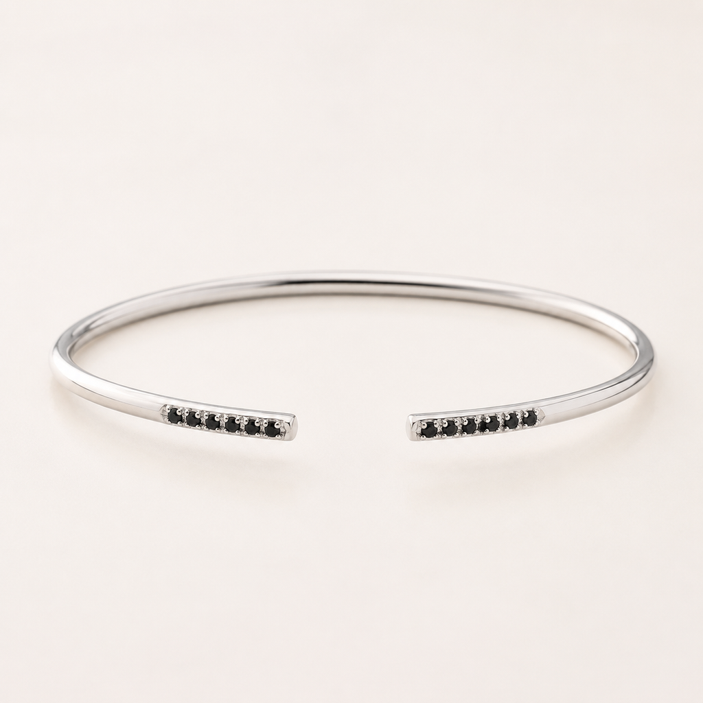 14k White Gold Bangle with Lab Black Diamonds