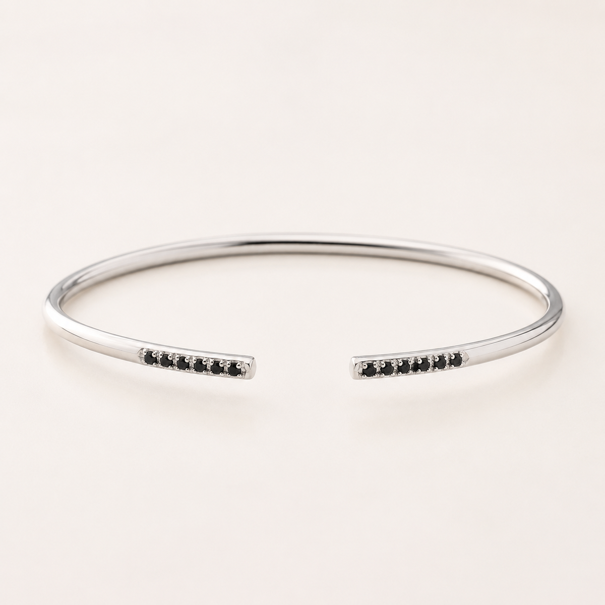 14k White Gold Bangle with Lab Black Diamonds