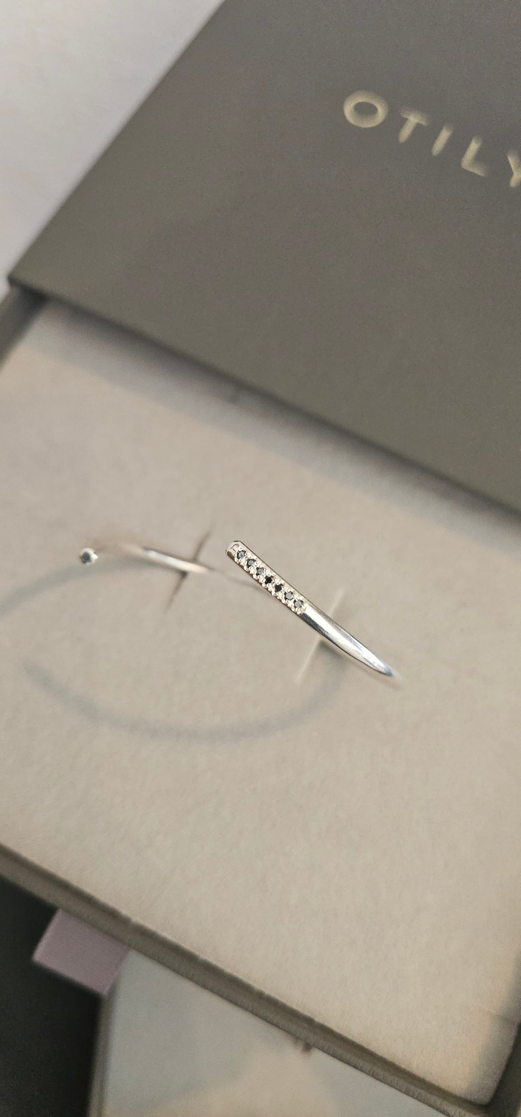 14k White Gold Bangle with Lab Black Diamonds