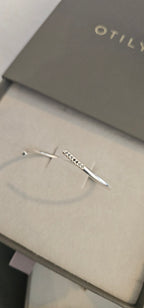 14k White Gold Bangle with Lab Black Diamonds
