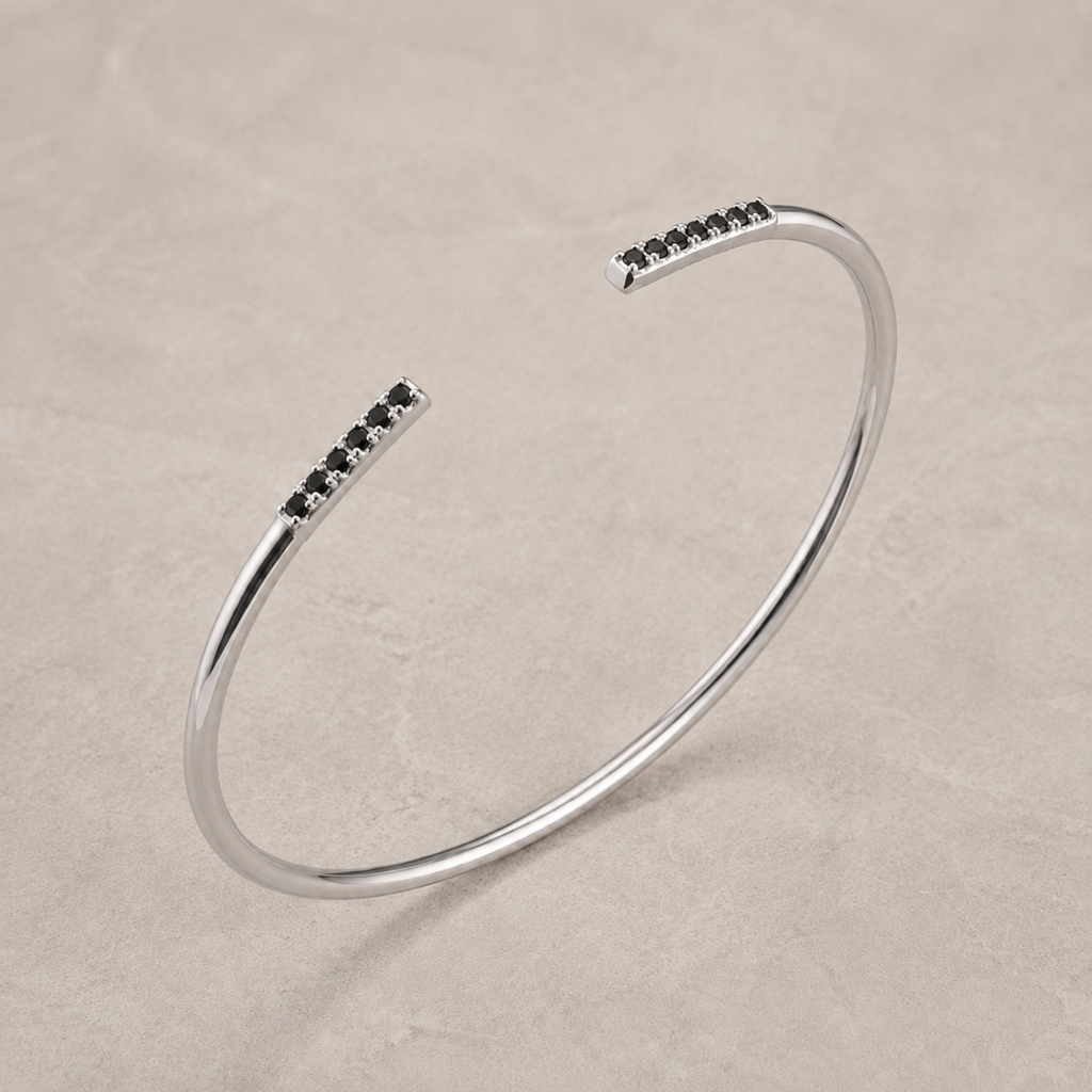 14k White Gold Bangle with Lab Black Diamonds