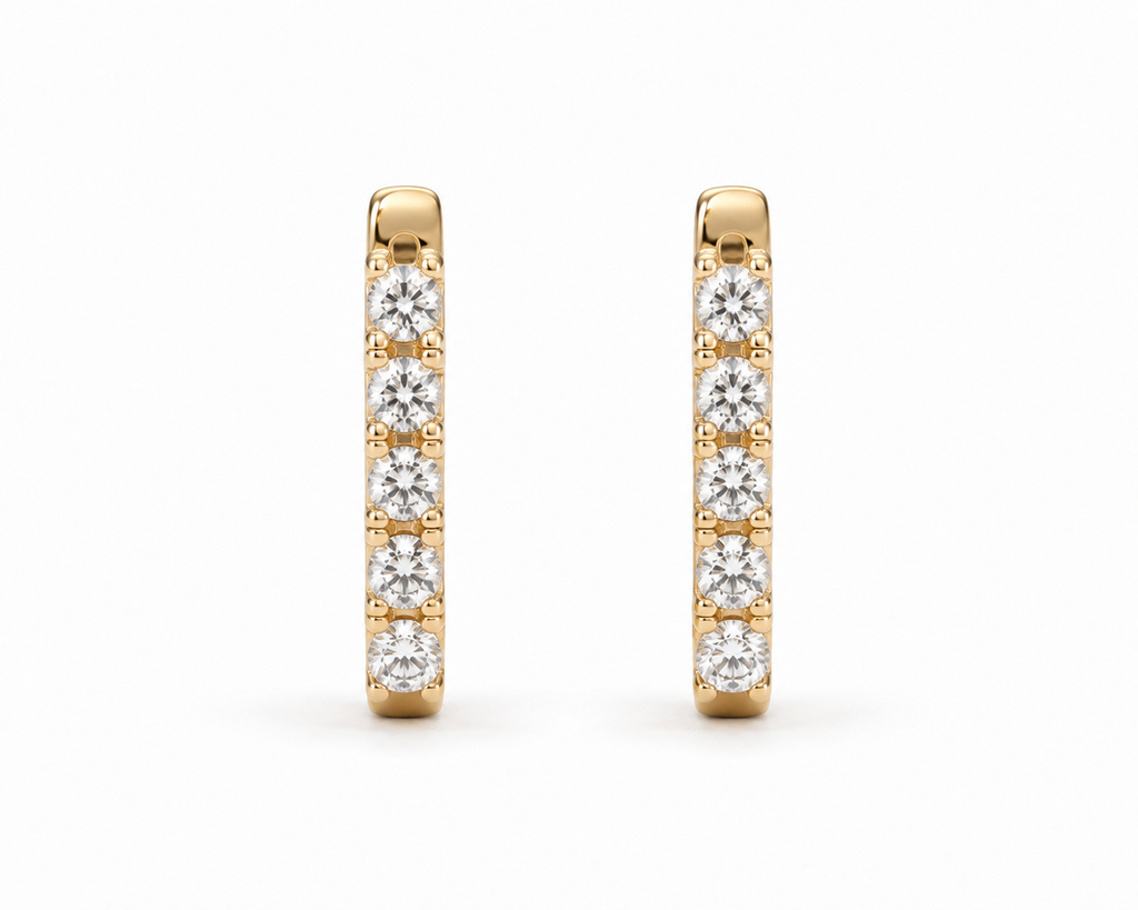 14k yellow gold little hoops |עגילי חישוק משובצים