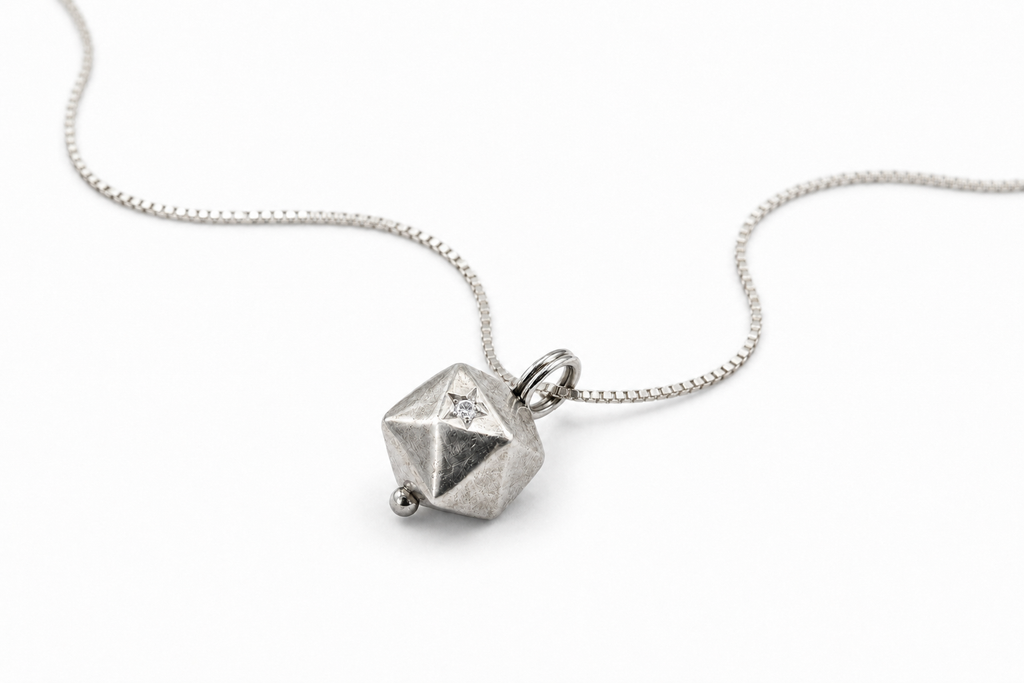 Icosahedron men necklace 14k white gold