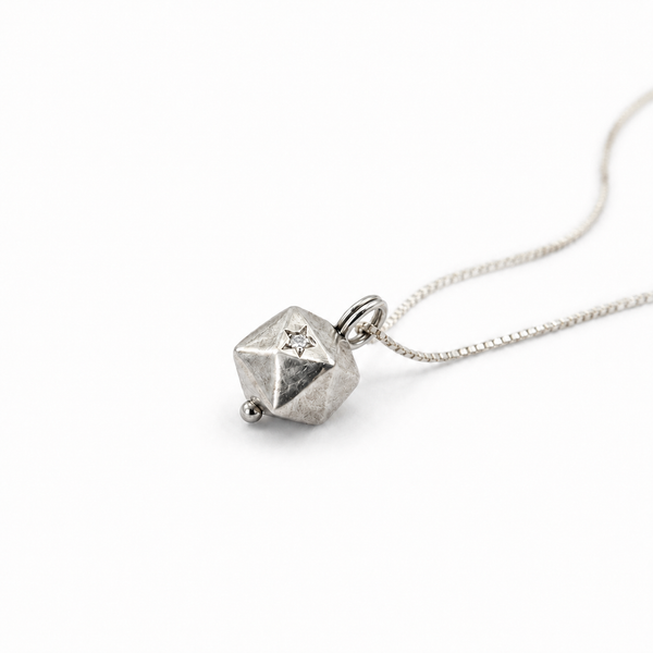 Icosahedron men necklace 14k white gold