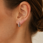 14k white gold little hoops |עגילי חישוק משובצים