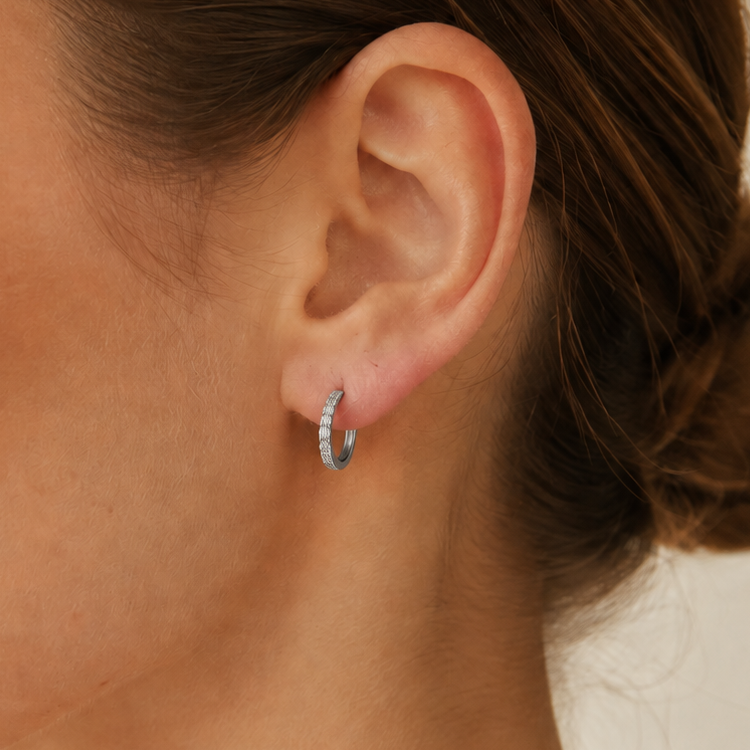 14k white gold little hoops |עגילי חישוק משובצים