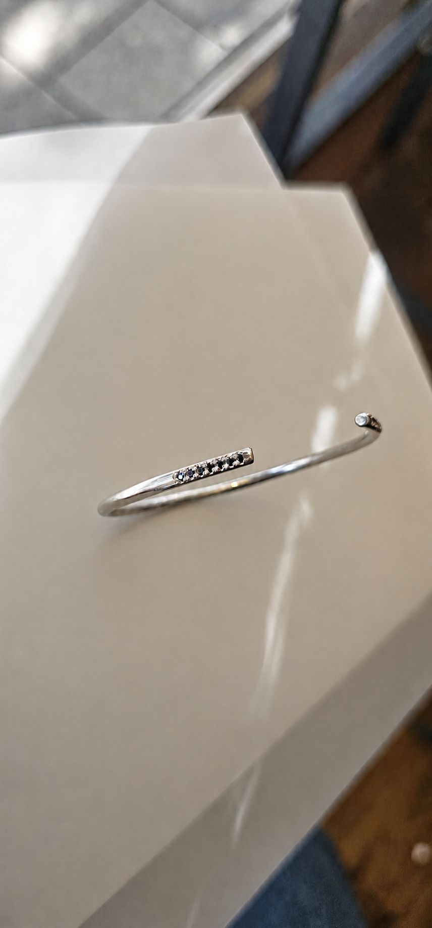 14k White Gold Bangle with Lab Black Diamonds