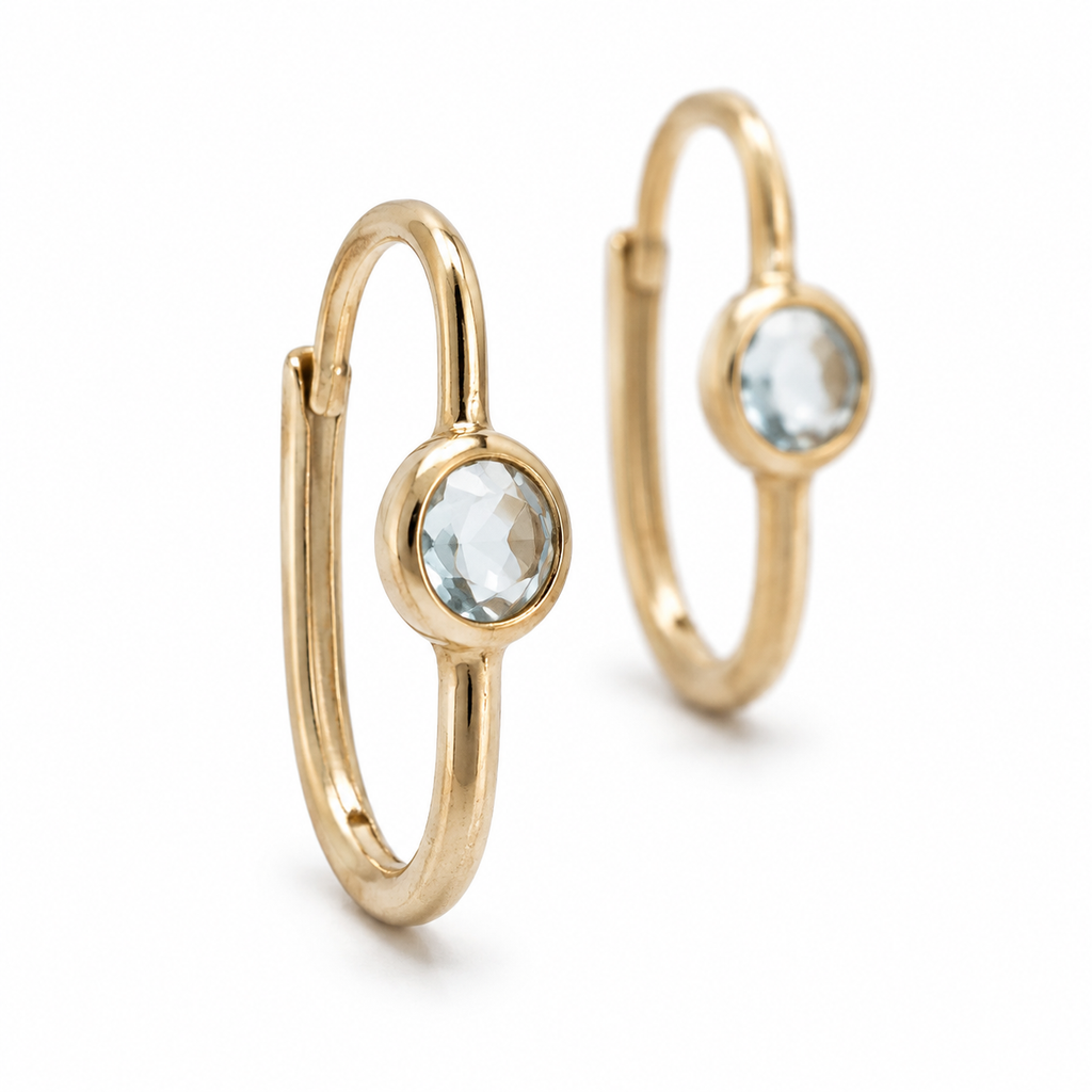 14k Gold aqua marine  Hoop Earrings