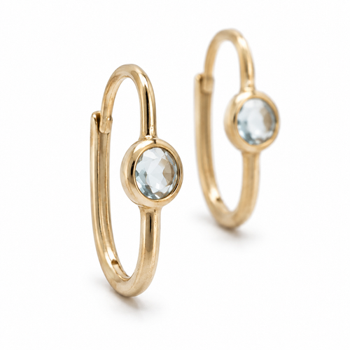 14k Gold aqua marine  Hoop Earrings