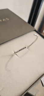 14k White Gold Bangle with Lab Black Diamonds