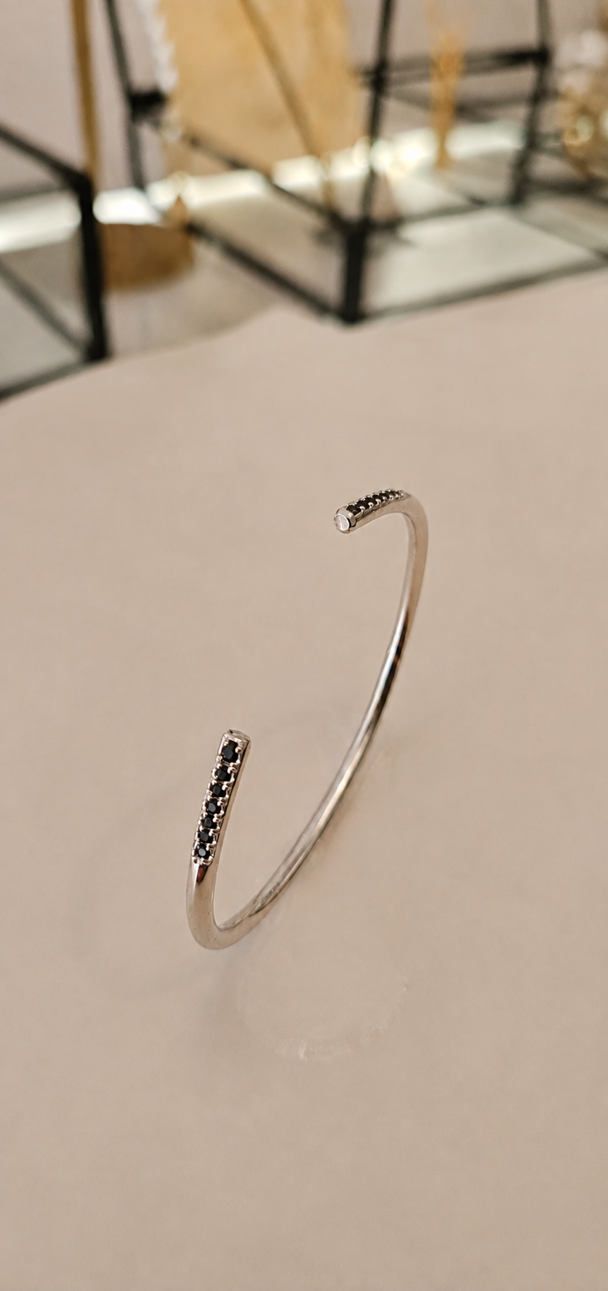 14k White Gold Bangle with Lab Black Diamonds
