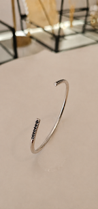 14k White Gold Bangle with Lab Black Diamonds