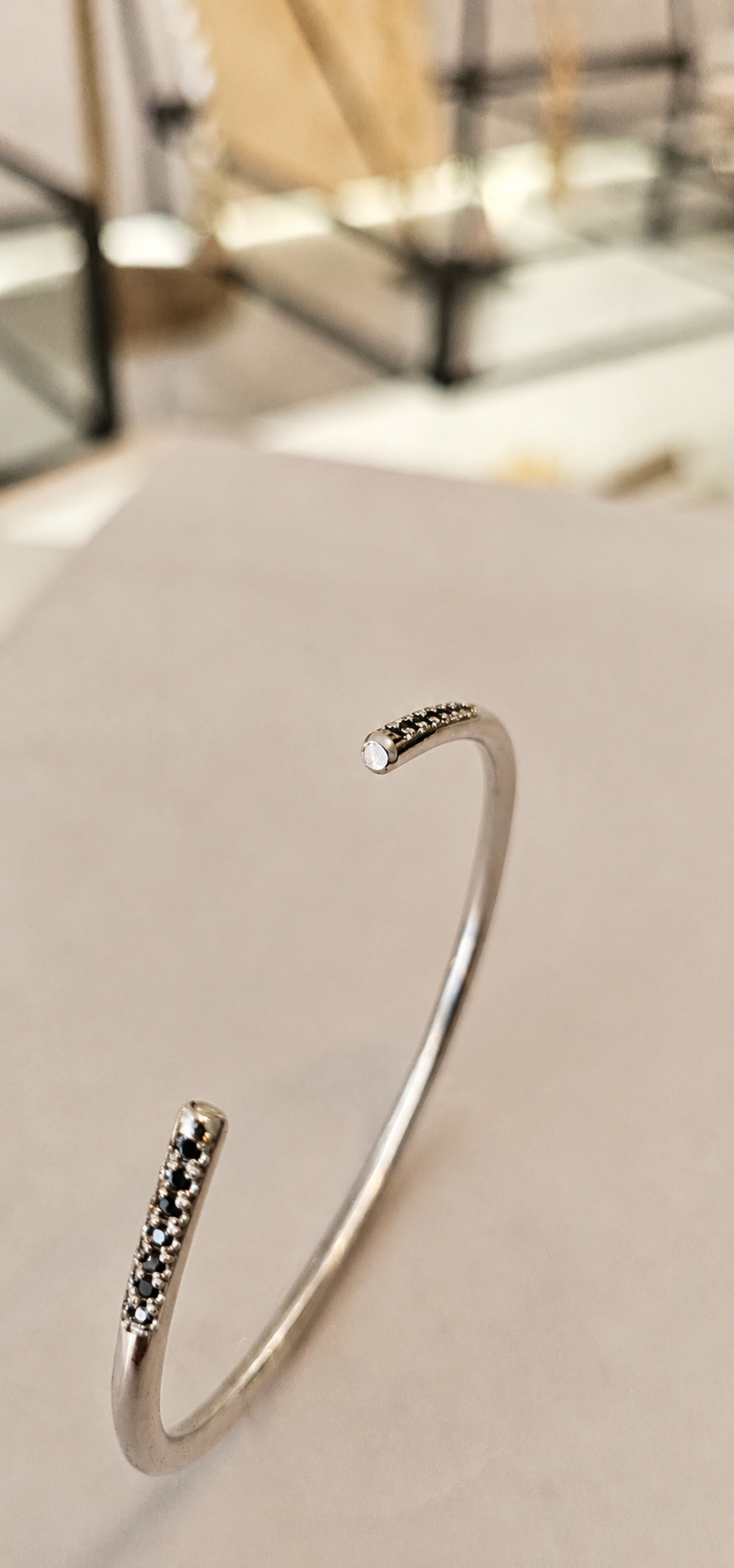 14k White Gold Bangle with Lab Black Diamonds