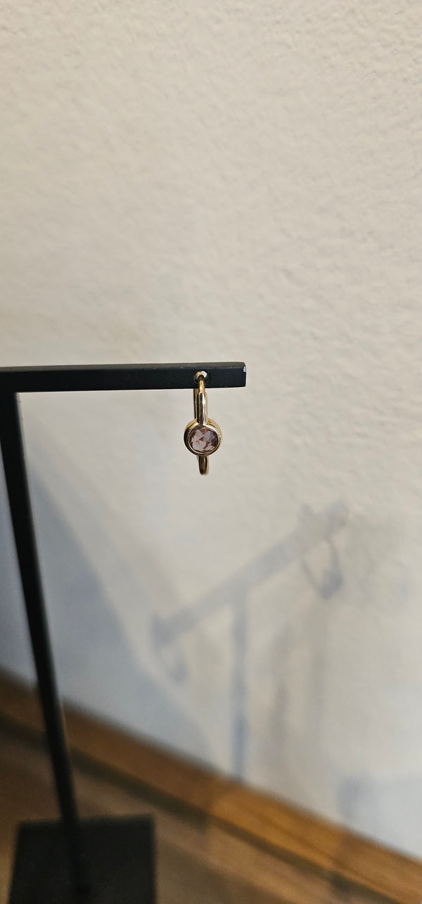 Rose-cut amethyst mini hoops, 14k gold, studio photo