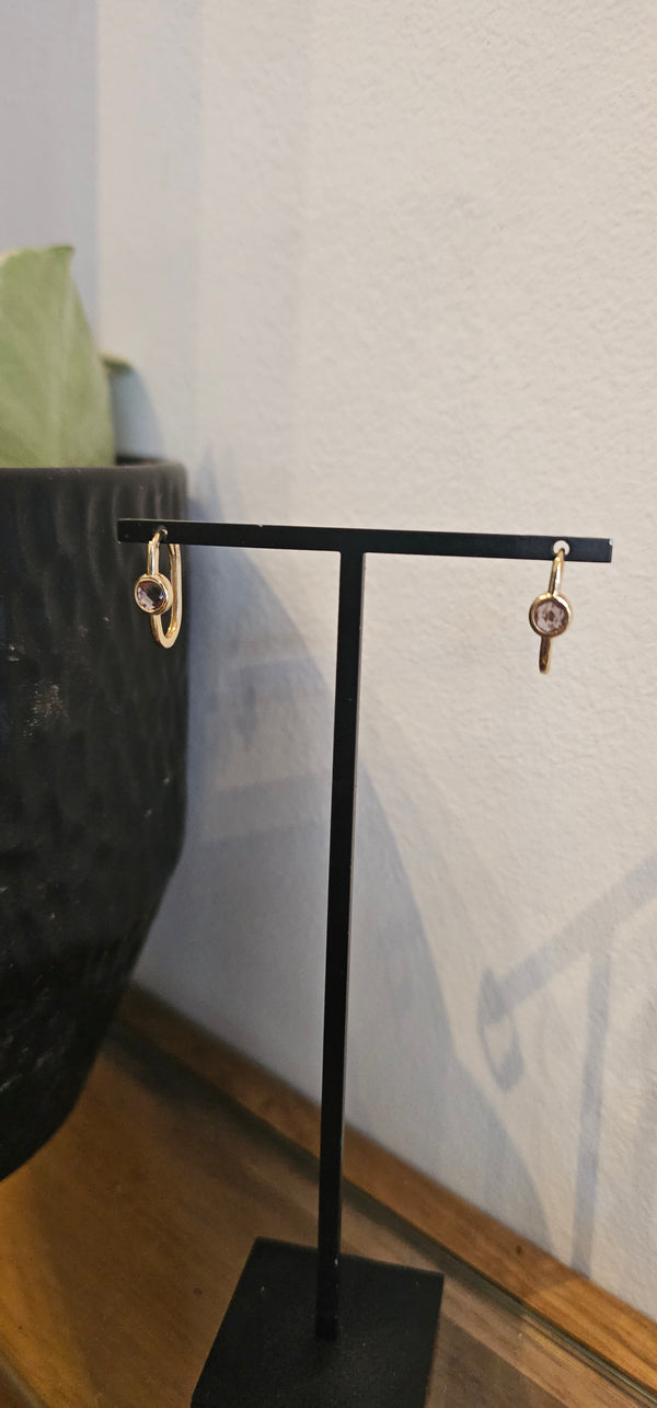 Rose-cut amethyst mini hoops, 14k gold, studio photo
