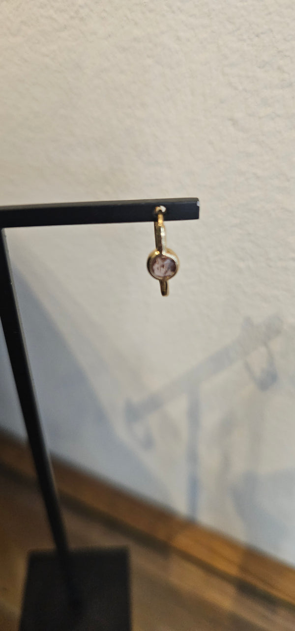 Rose-cut amethyst mini hoops, 14k gold, studio photo